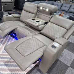 Florida Music Electric Recliners 3+2 Seater Leather Sofa Grey - Blutooth Speakers - LED LIGHTS - USB CHARGER