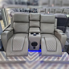 Florida Music Electric Recliners 3+2 Seater Leather Sofa Grey - Blutooth Speakers - LED LIGHTS - USB CHARGER