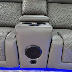 Florida Music Electric Recliners 3+2 Seater Leather Sofa Grey - Blutooth Speakers - LED LIGHTS - USB CHARGER
