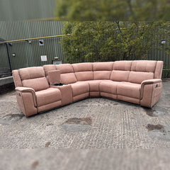 Hannah Electric Recliner Corner Sofa Micro Fibre Fabric Beige