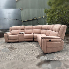 Hannah Electric Recliner Corner Sofa Micro Fibre Fabric Beige