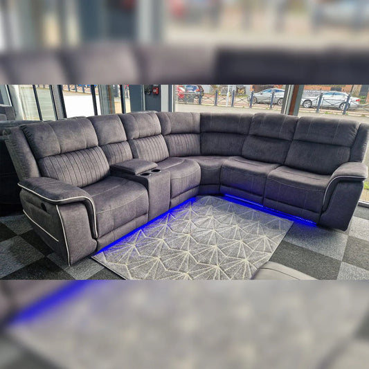 Hannah Electric Recliner Corner Sofa Micro Fibre Fabric Grey