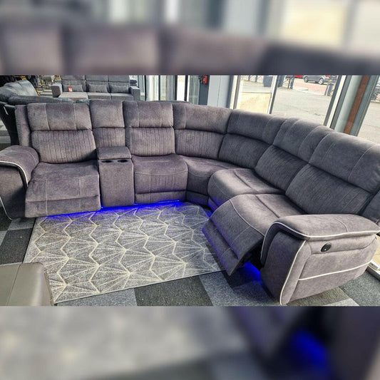 Hannah Electric Recliner Corner Sofa Micro Fibre Fabric Grey