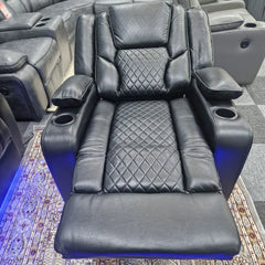 Orlando Electric Recliners 3+2 Seater Leather Sofa Black - Led Lights - Wireless Charger