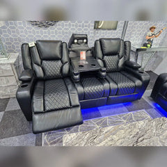 Orlando Electric Recliners 3+2 Seater Leather Sofa Black - Led Lights - Wireless Charger
