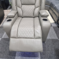Orlando Electric Recliners 3+2 Seater Leather Sofa Grey - Led Lights - Wireless Charger