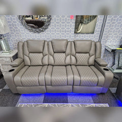 Orlando Electric Recliners 3+2 Seater Leather Sofa Grey - Led Lights - Wireless Charger