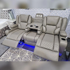 Orlando Electric Recliners 3+2 Seater Leather Sofa Grey - Led Lights - Wireless Charger