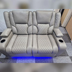 Orlando Electric Recliners 3+2 Seater Leather Sofa Grey - Led Lights - Wireless Charger