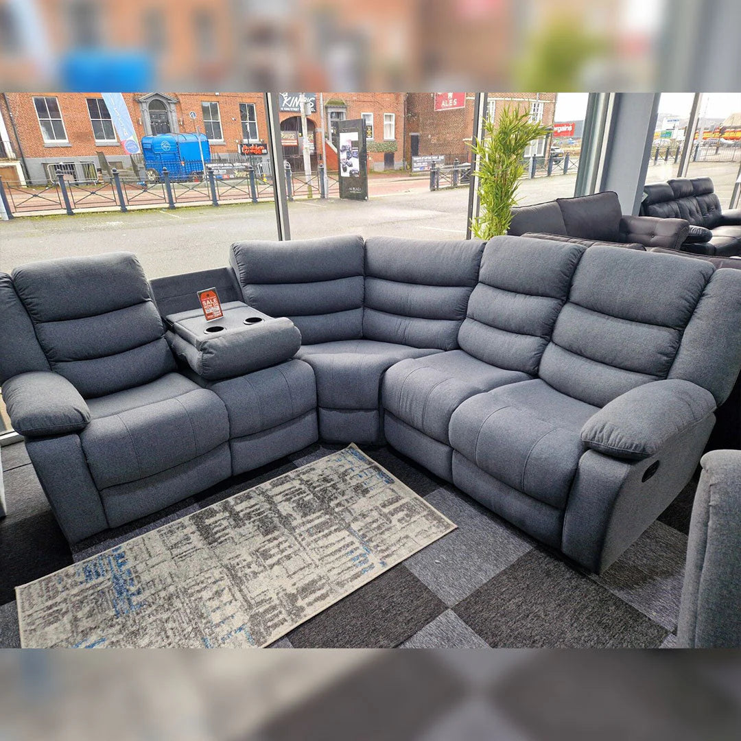 Roma Fabric Recliner Corner Sofa Grey