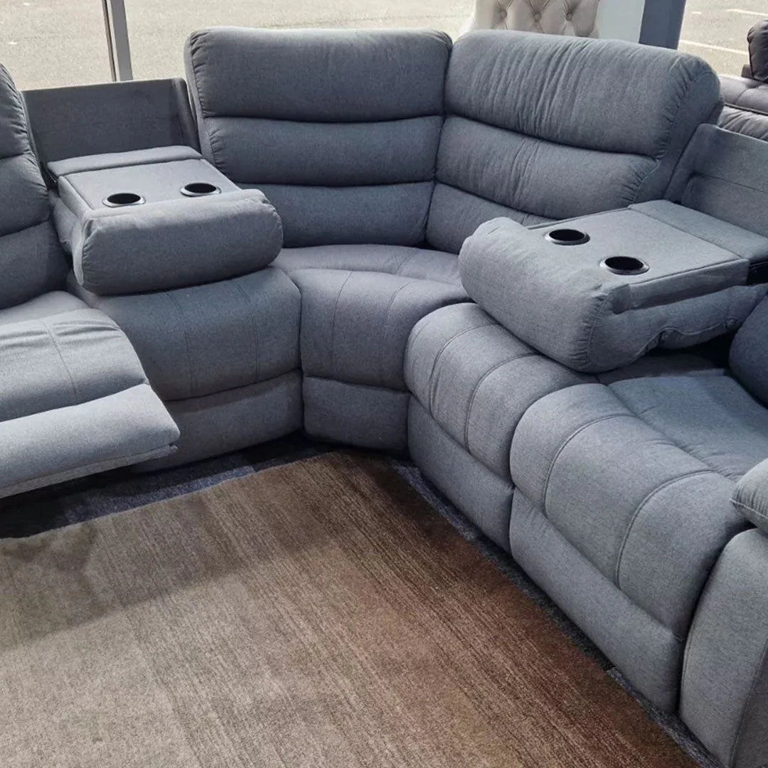 Roma Fabric Recliner Corner Sofa Grey