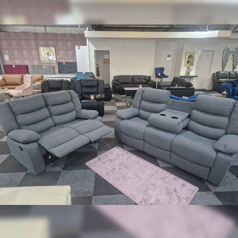 Roma Fabric Recliner Sofa 3+2 Seater Grey