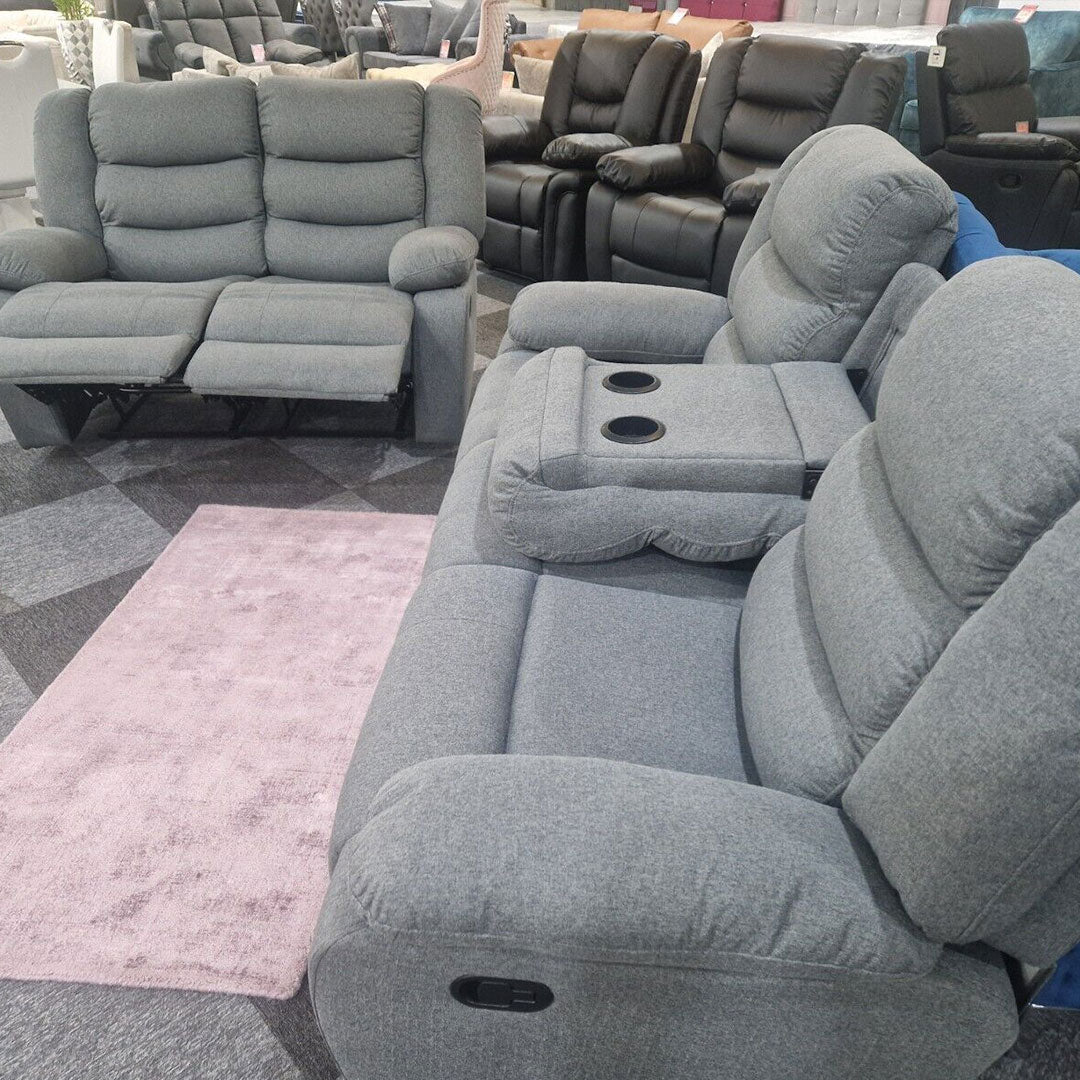 Roma Fabric Recliner Sofa 3+2 Seater Grey