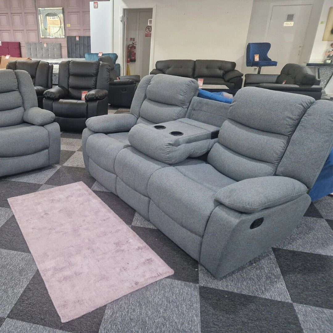 Roma Fabric Recliner Sofa 3+2 Seater Grey