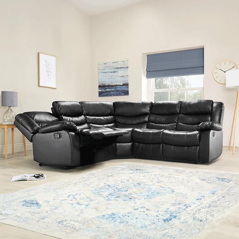 Roma Aire Leather Recliner Corner Sofa Black