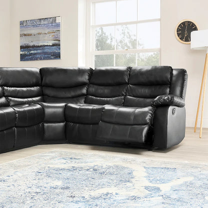 Roma Leather Recliner Corner Sofa Black