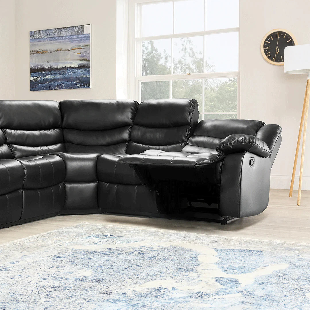 Roma Leather Recliner Corner Sofa Black