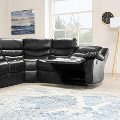 Roma Leather Recliner Corner Sofa Black
