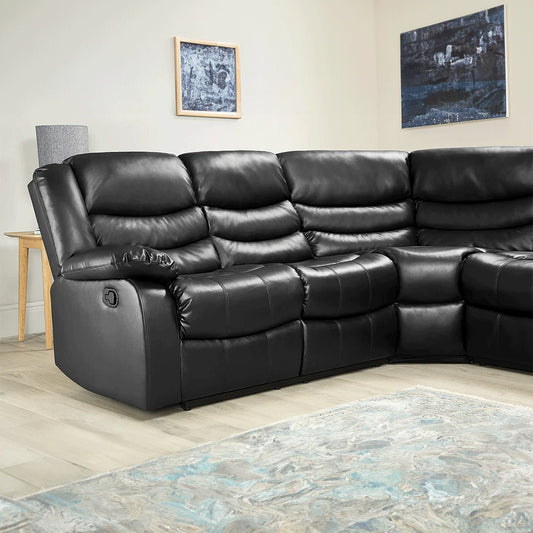 Roma Leather Recliner Corner Sofa Black