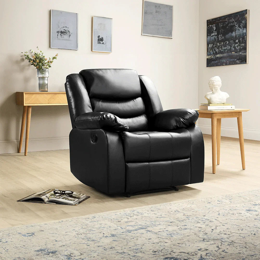 Roma  Leather Recliner Sofa Arm Chair Black