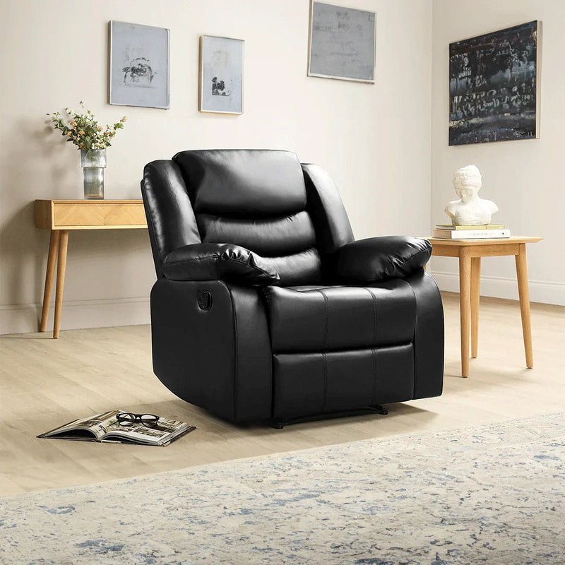 Roma  Leather Recliner Sofa Arm Chair Black