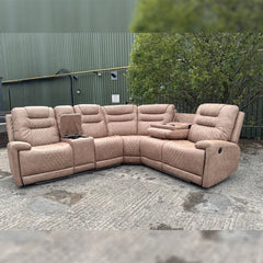 Halifax Leather Electric Recliner Corner Sofa Beige - USB Ports - LED LIGHTS - CUP HOLDERS