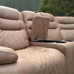 Halifax Leather Electric Recliner Corner Sofa Beige - USB Ports - LED LIGHTS - CUP HOLDERS