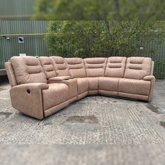 Halifax Leather Electric Recliner Corner Sofa Beige - USB Ports - LED LIGHTS - CUP HOLDERS
