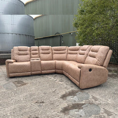 Halifax Leather Electric Recliner Corner Sofa Beige - USB Ports - LED LIGHTS - CUP HOLDERS