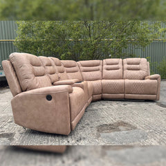 Halifax Leather Electric Recliner Corner Sofa Beige - USB Ports - LED LIGHTS - CUP HOLDERS