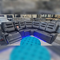 Halifax Leather Electric Recliner Corner Sofa Black -USB Ports - LED LIGHTS - CUP HOLDERS