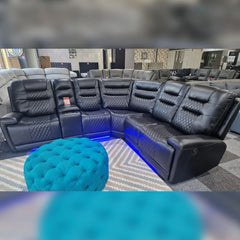 Halifax Leather Electric Recliner Corner Sofa Black -USB Ports - LED LIGHTS - CUP HOLDERS
