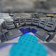 Halifax Leather Electric Recliner Corner Sofa Black -USB Ports - LED LIGHTS - CUP HOLDERS