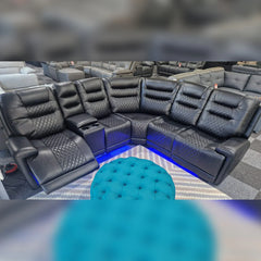 Halifax Leather Electric Recliner Corner Sofa Black -USB Ports - LED LIGHTS - CUP HOLDERS