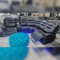 Halifax Leather Electric Recliner Corner Sofa Black -USB Ports - LED LIGHTS - CUP HOLDERS