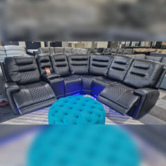 Halifax Leather Electric Recliner Corner Sofa Black -USB Ports - LED LIGHTS - CUP HOLDERS