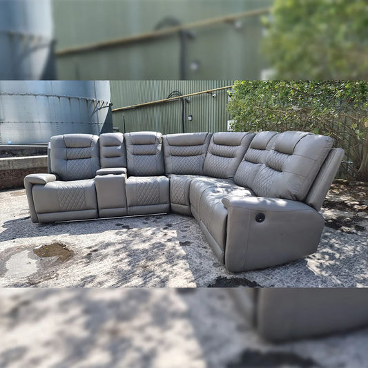 Halifax Leather Electric Recliner Corner Sofa Grey -USB Ports - LED LIGHTS - CUP HOLDERS