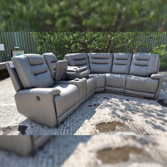 Halifax Leather Electric Recliner Corner Sofa Grey -USB Ports - LED LIGHTS - CUP HOLDERS