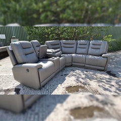 Halifax Leather Electric Recliner Corner Sofa Grey -USB Ports - LED LIGHTS - CUP HOLDERS