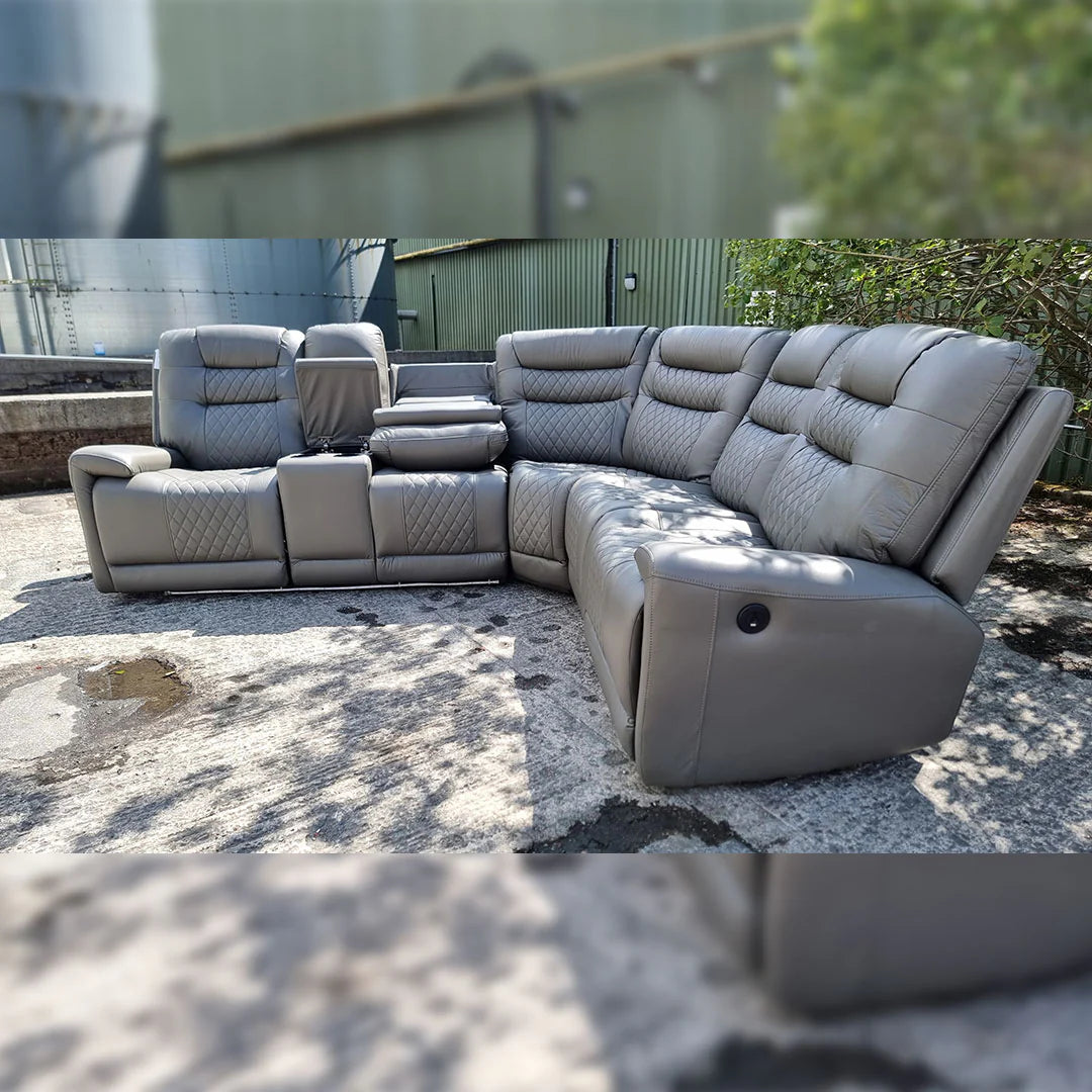 Halifax Leather Electric Recliner Corner Sofa Grey