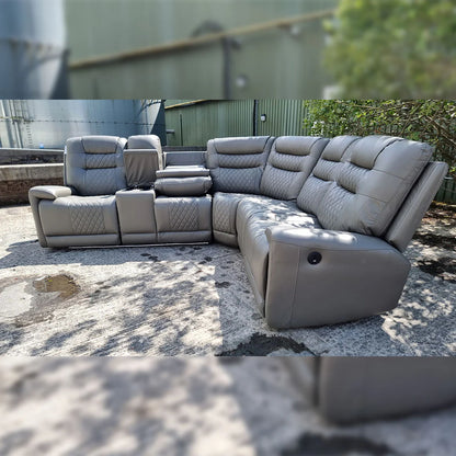 Halifax Leather Electric Recliner Corner Sofa Grey
