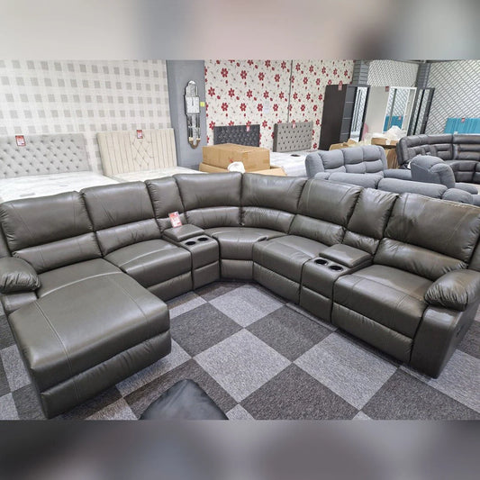 Madrid Leather Recliner Corner Sofa Grey