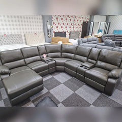 Madrid Leather Recliner Corner Sofa Grey