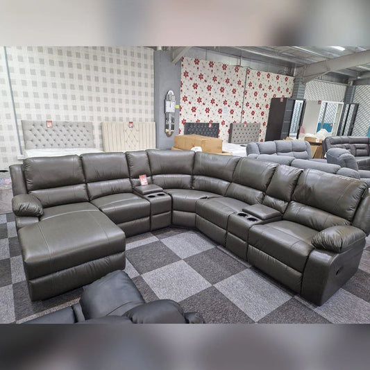 Madrid Leather Recliner Corner Sofa Grey