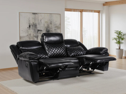 Myra Recliner Leather 3 Seater Sofa - Black
