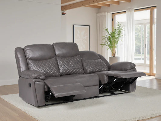 Myra Recliner Leather 3 Seater Sofa - Grey
