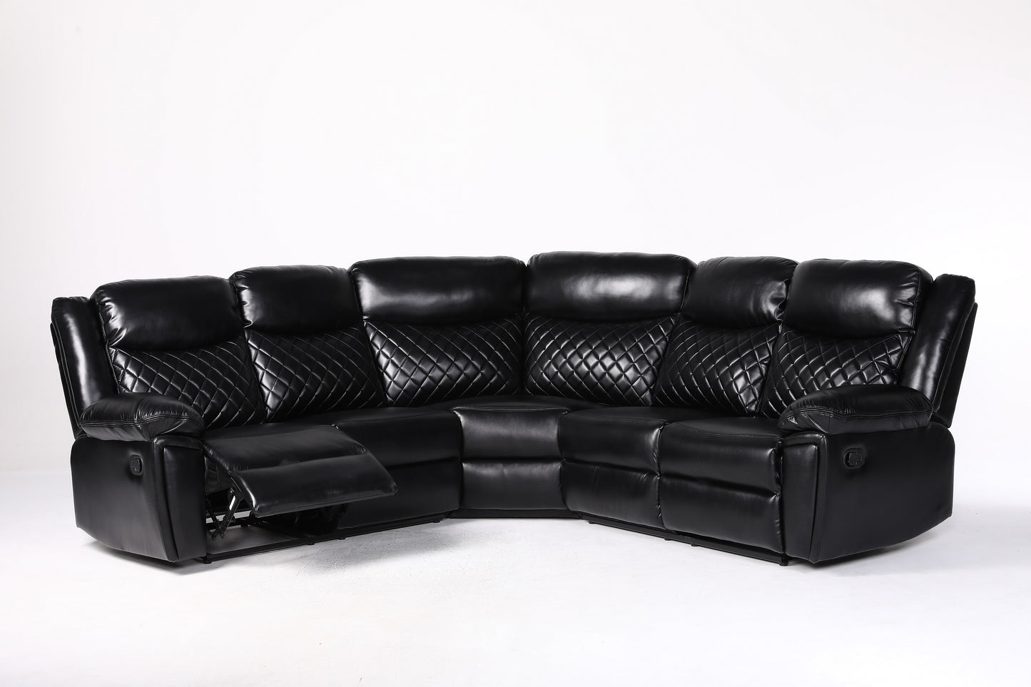 Myra Recliner Leather Large Corner Sofa Set - Black