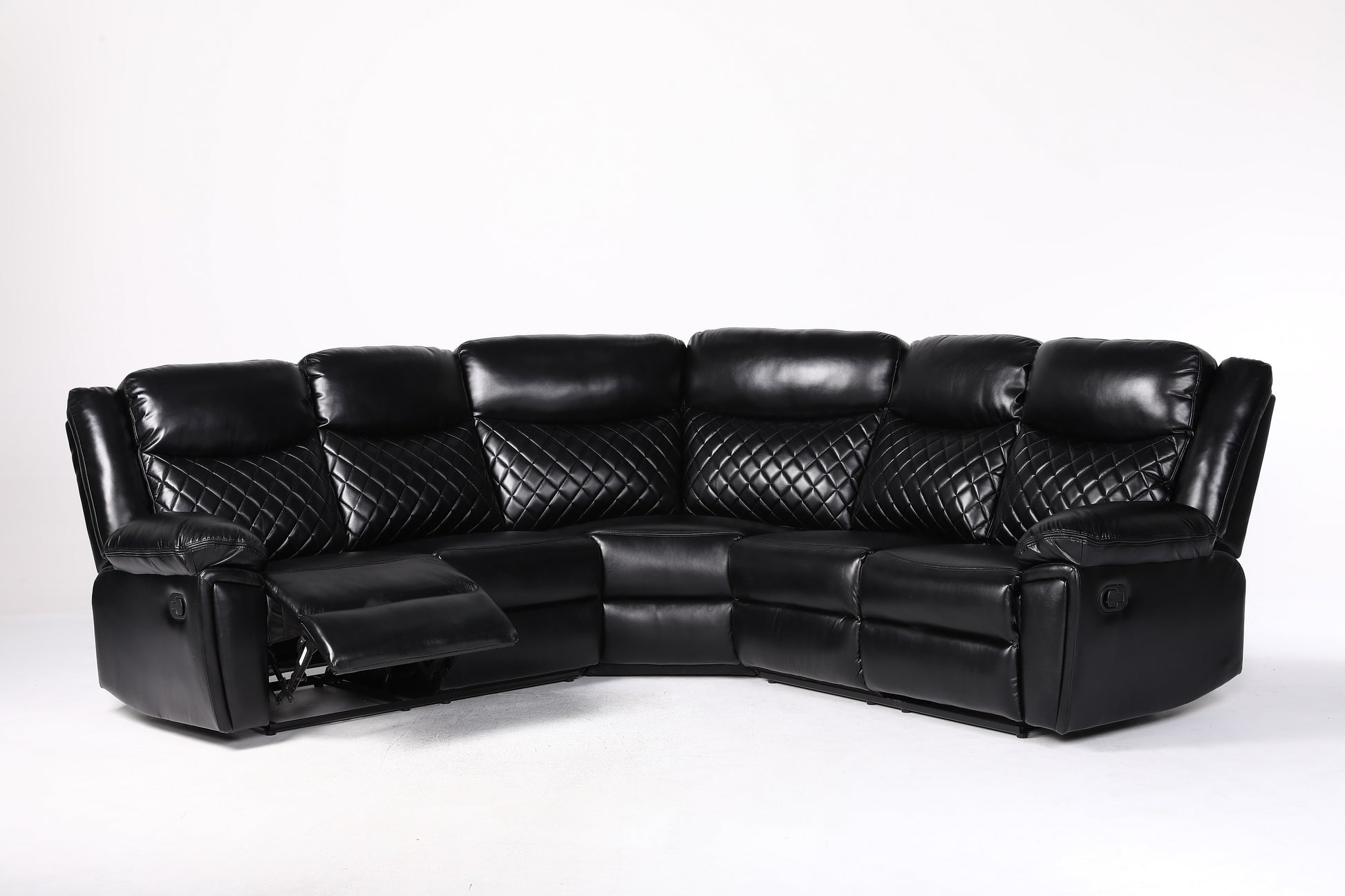 Myra Recliner Leather Large Corner Sofa Set - Black