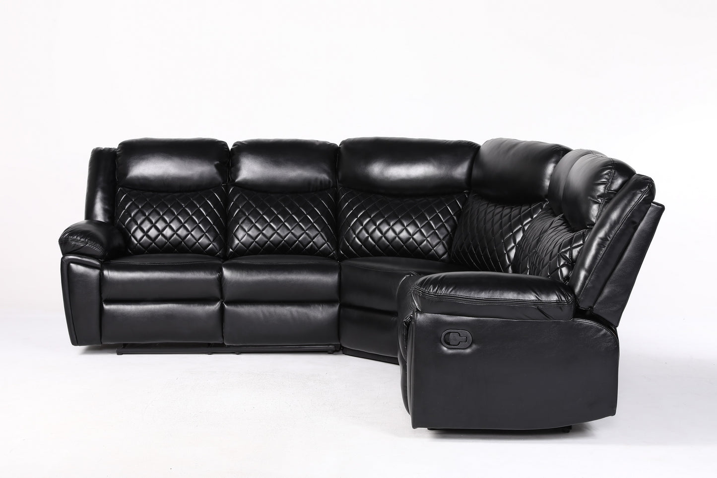 Myra Recliner Leather Large Corner Sofa Set - Black