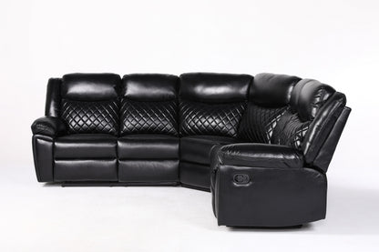 Myra Recliner Leather Large Corner Sofa Set - Black